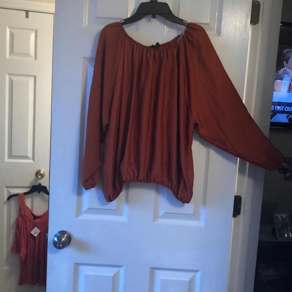 Beautiful burnt orange off the shoulder blouse